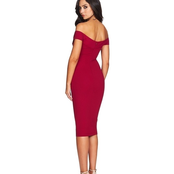 NOOKIE Dolly midi off the shoulder dress in ruby XS NWT - Picture 10 of 10